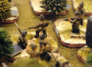 Russian infantry advancing through woods.