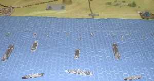 The Allied invasion fleet sails towards the German-held coast.