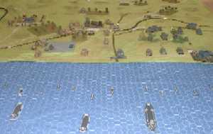 The Allied invasion fleet begins its final run towards the landing beach.