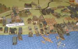 The initial clash - the first line of the German coastal defence is pushed back by the Allied invasion force.